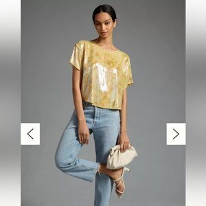 Anthropologie Pilcro Sequin Tech Top Glam Fairy L
